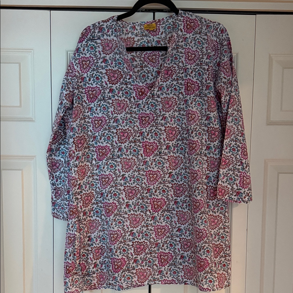 Roberta Roller Rabbit Pink And White Floral Tunic